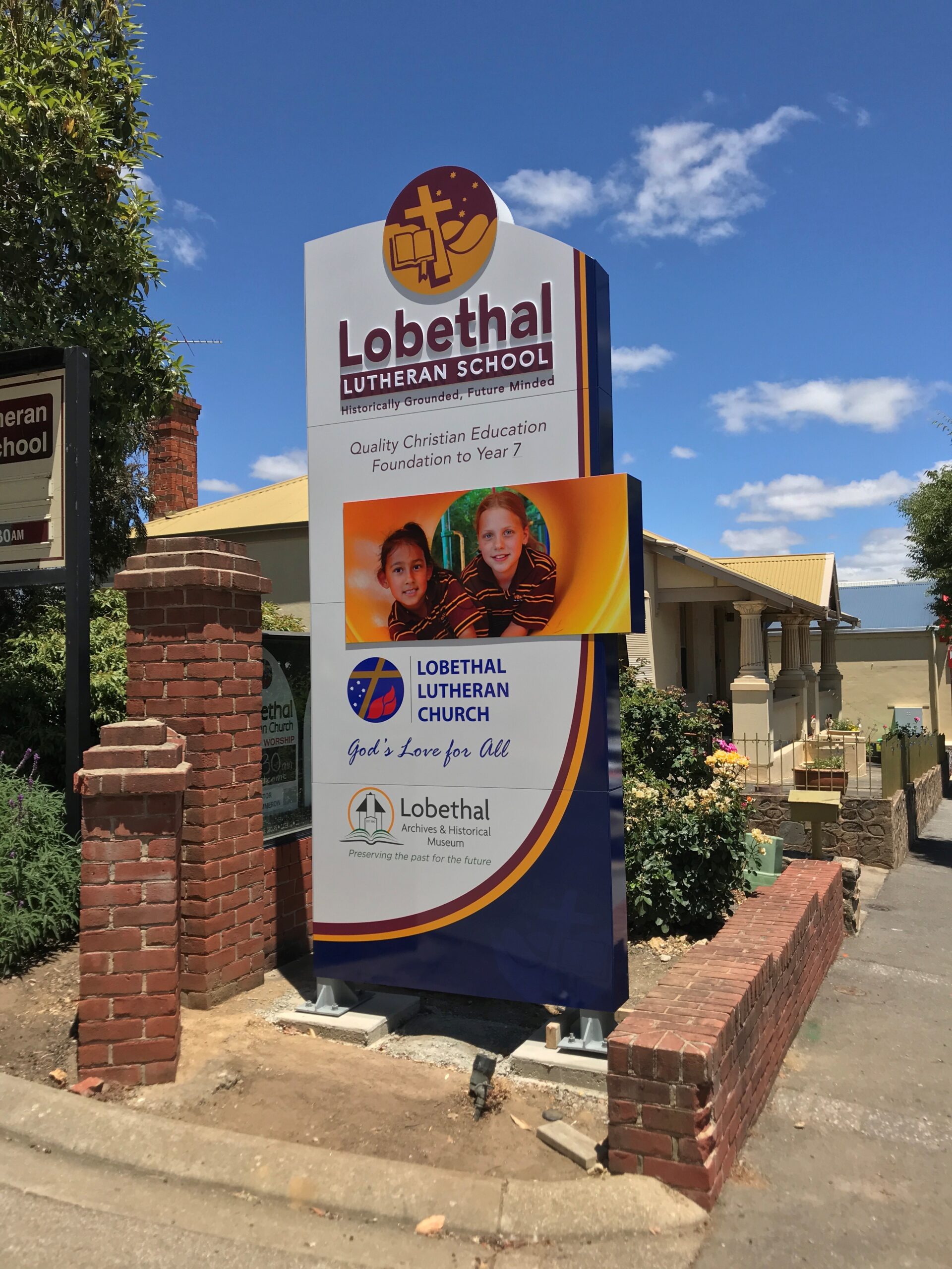 Featured image for “Lobethal Lutheran’s grand custom pylon entrance sign is promoting a vibrant message of quality education to local community.”